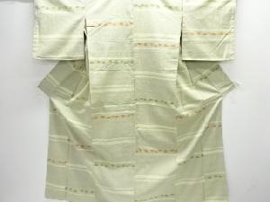 アンティーク　横段に花楓模様織り出し十日町紬着物